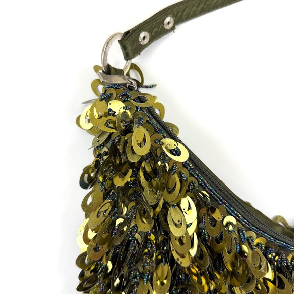 Vintage Y2K 2000s Gold Sequin beaded Shoulder Bag - Party / Club Kid Style - Picture 3 of 8